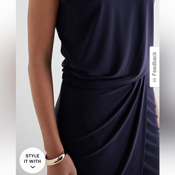 EXPRESS Crew Neck Cap Sleeve Ruched Draped Midi Sheath Dress NWT - Picture 3 of 5